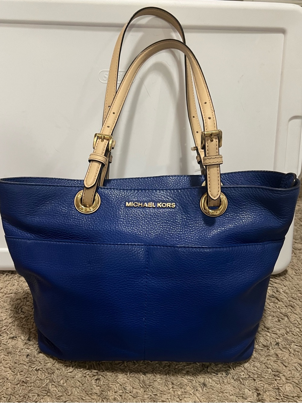 Marc Jacobs Royal Blue Leather Tote with Beige Straps